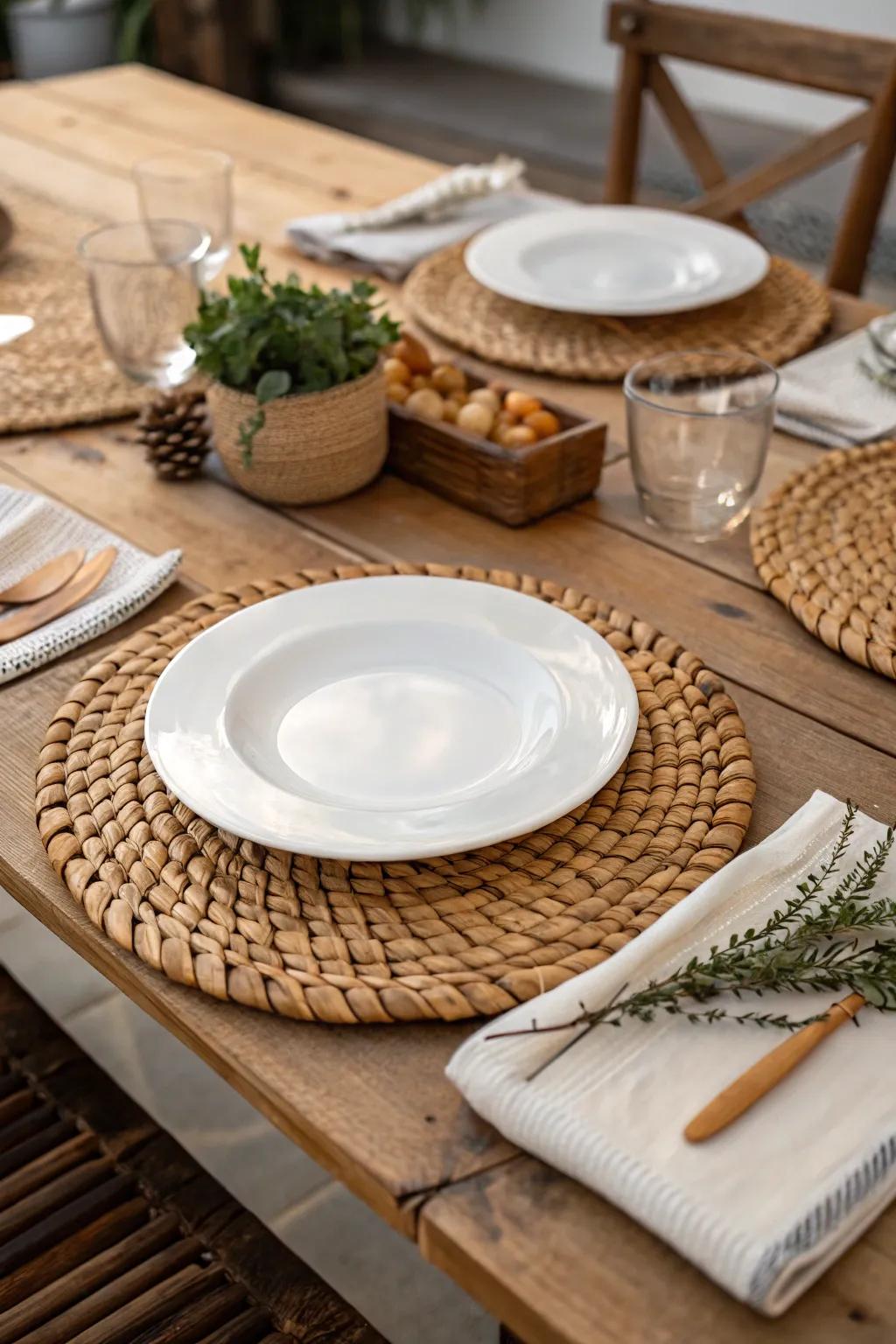 Wood mats contribute an organic feel to the lunch setting.