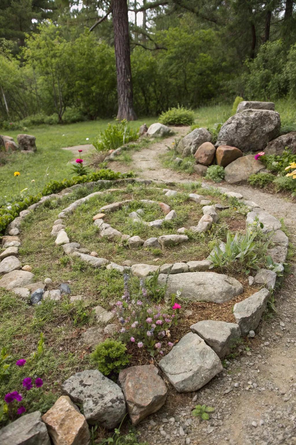 Ornamental arrangements bring an artistic touch to rock-based gardens.