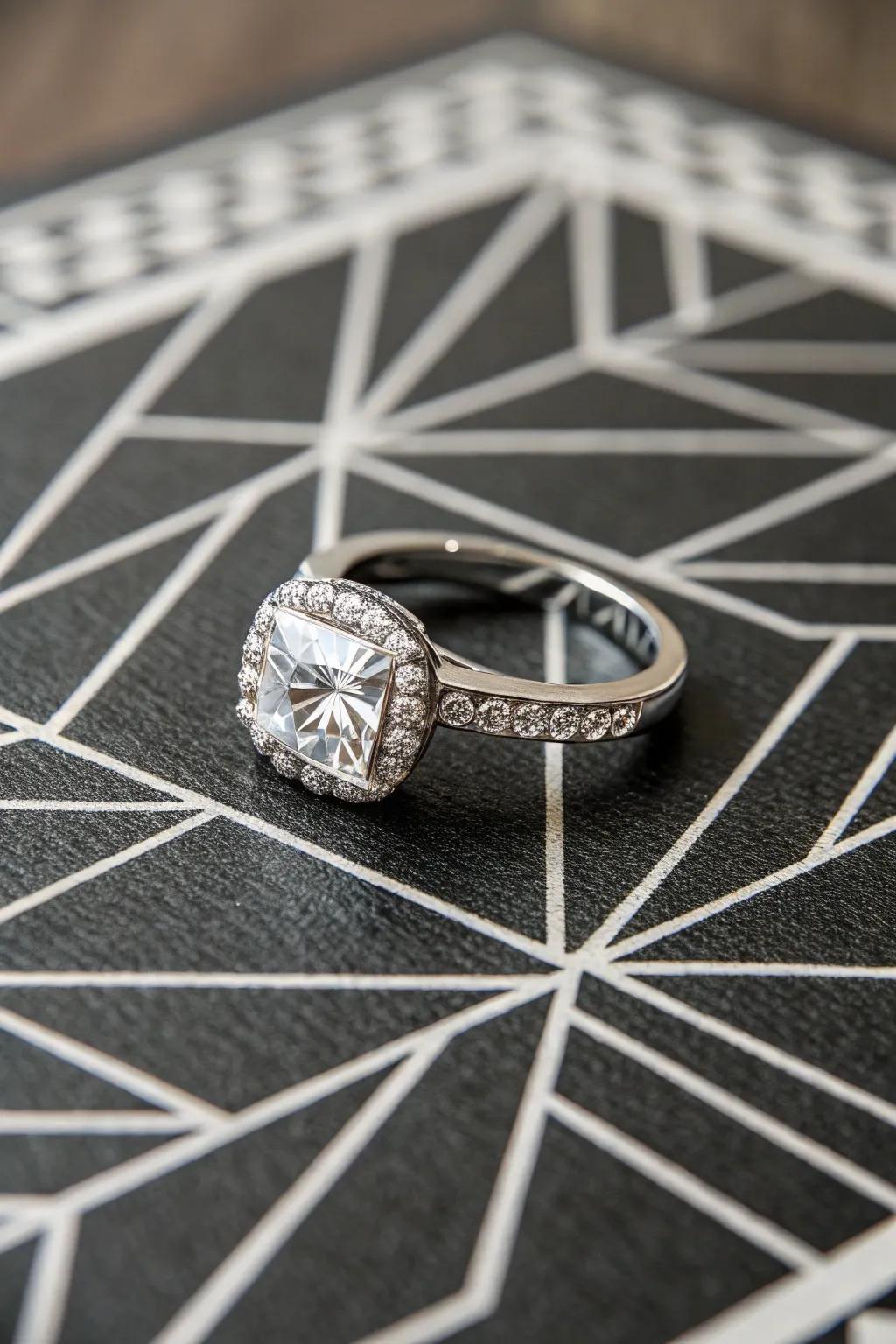 A modern flush-set diamond ring with a contemporary flair.