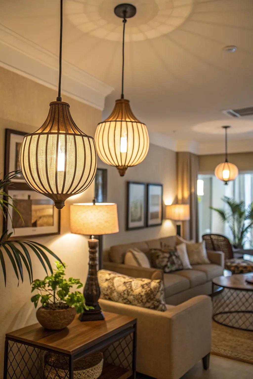 Creative lighting design enriches condo interiors.