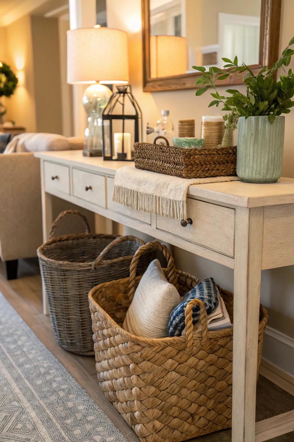 Chic containers keep smaller items structured and concealed.