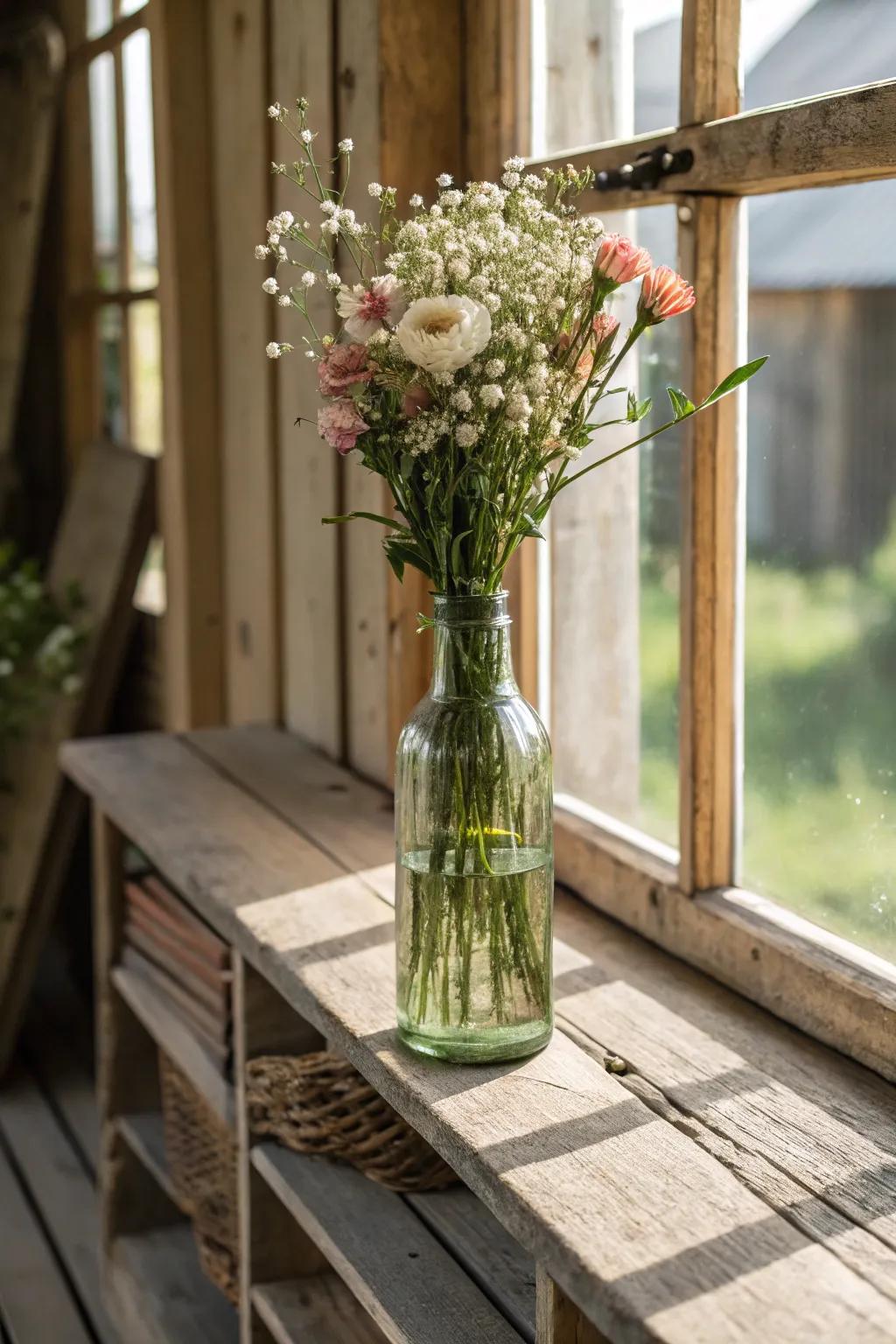 Vintage bottles act as singular and fashionable vessels.