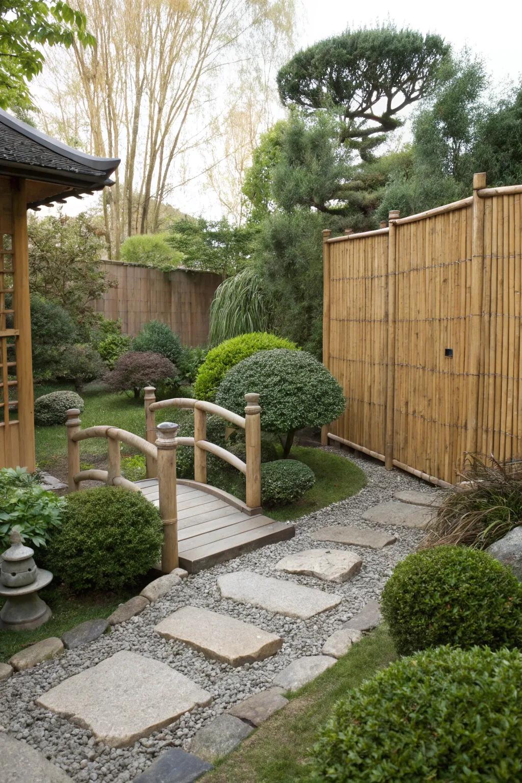 Bamboo panel giving privacy and a suggestion of the exotic.