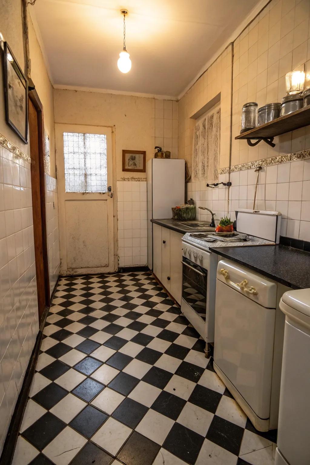 Checkerboard motifs provide a timeless retro aesthetic.