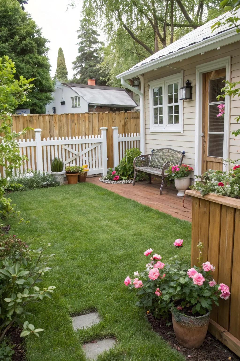 A small lawn adds a hint of timeless greenery to small spaces.