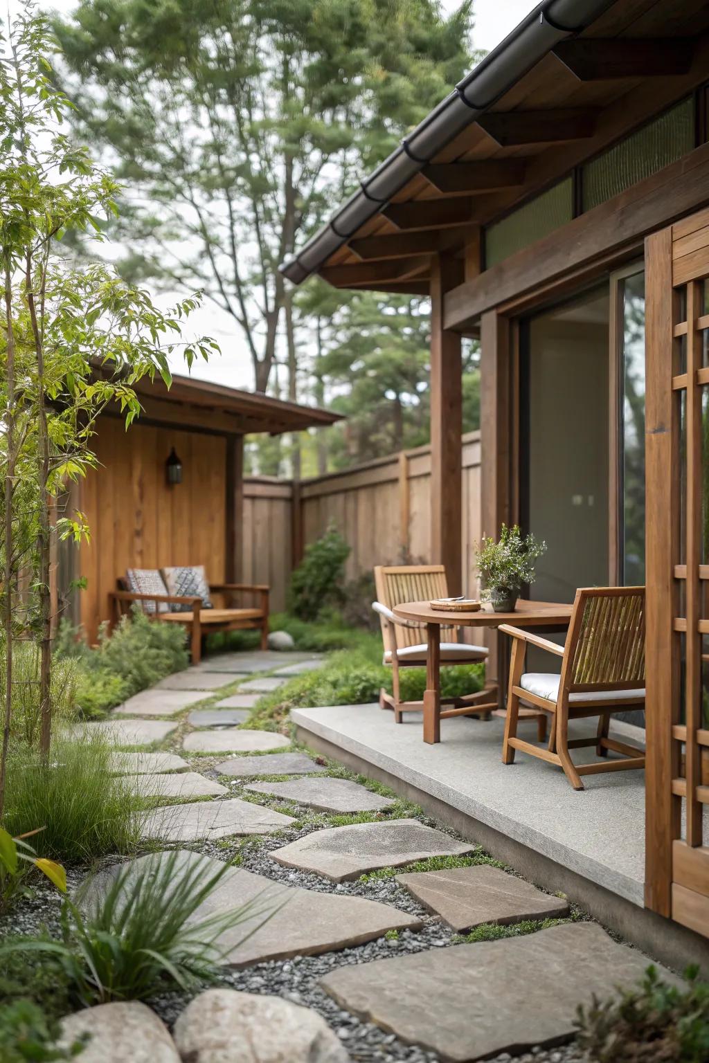 A small patio wonderfully mixing raw textures for an eternal aesthetic.