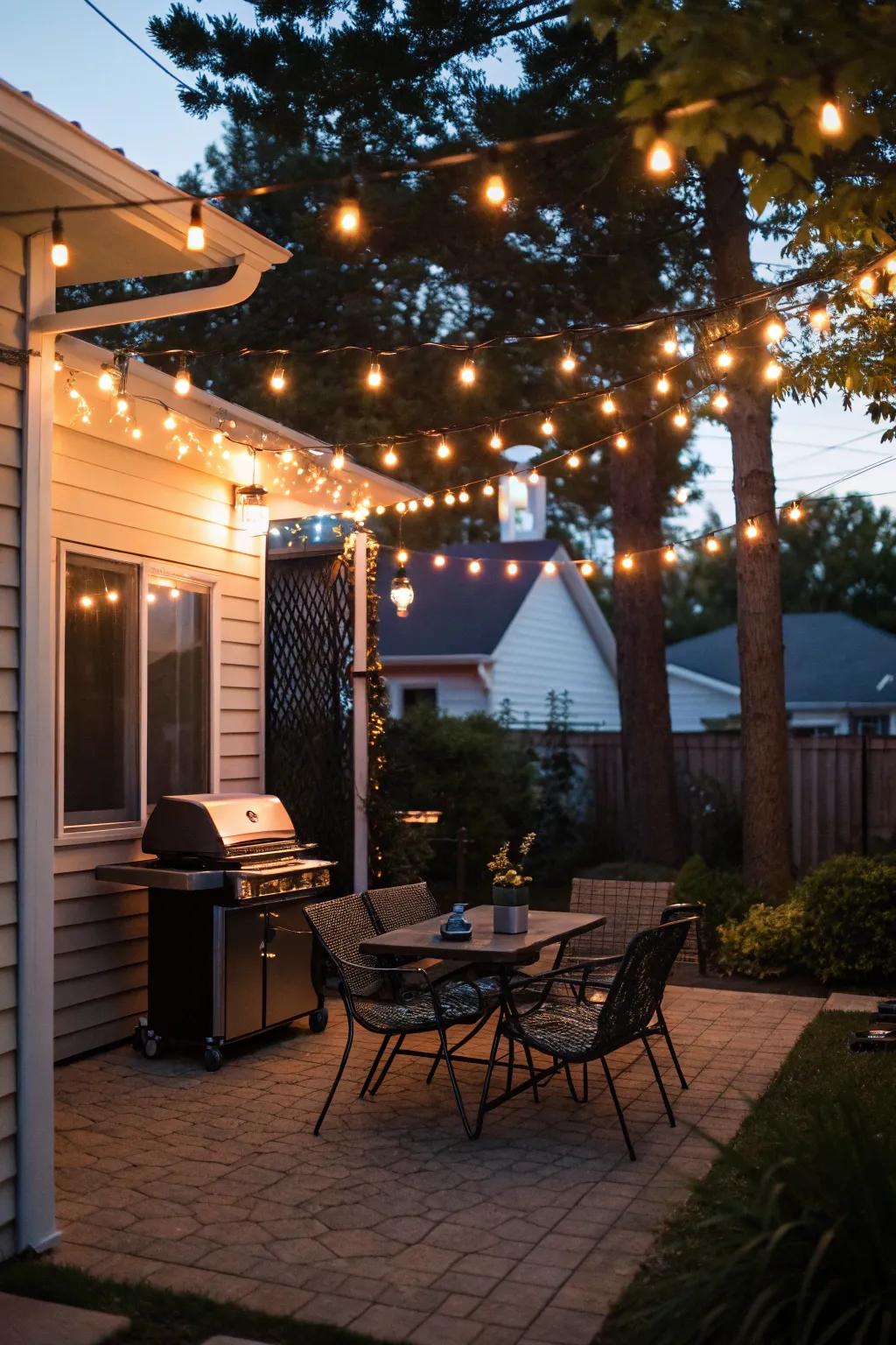 Ambient lighting improves the experience of evening grilling.