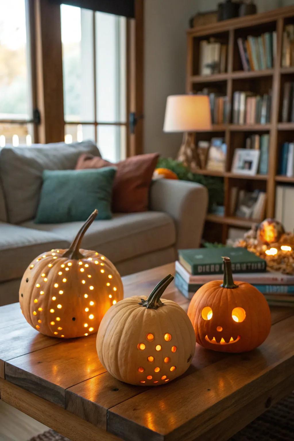 Radiant squashes enhance warmth and ambiance with concealed rope bulbs.