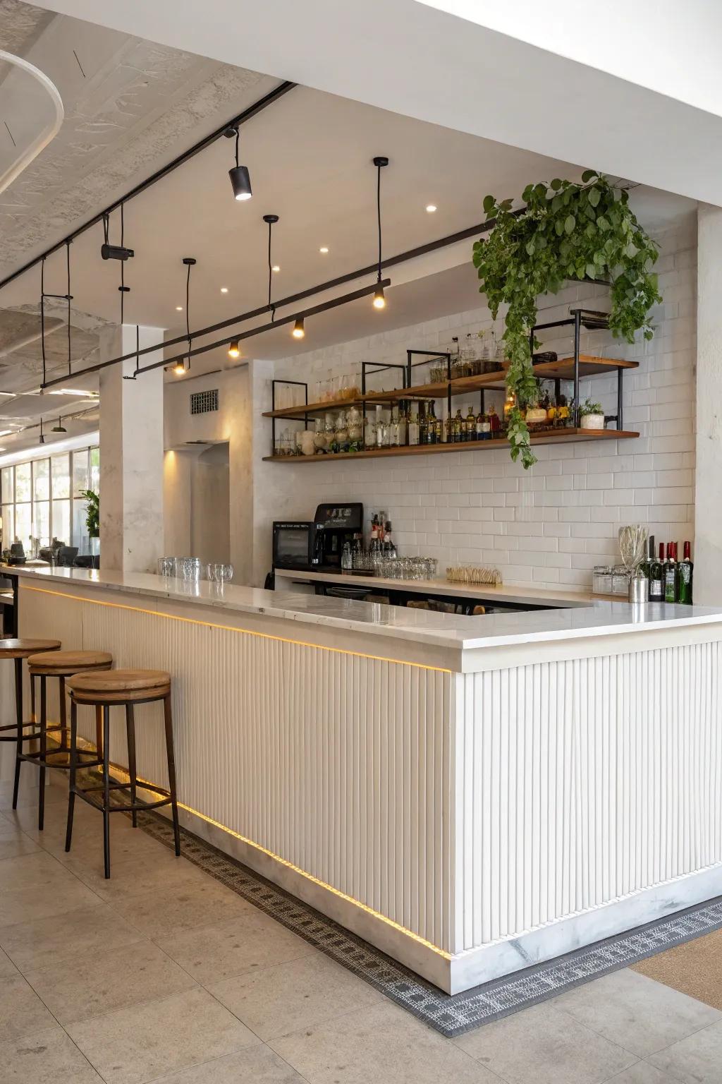 A streamlined bar counter offering both style and practicality in a limited space.