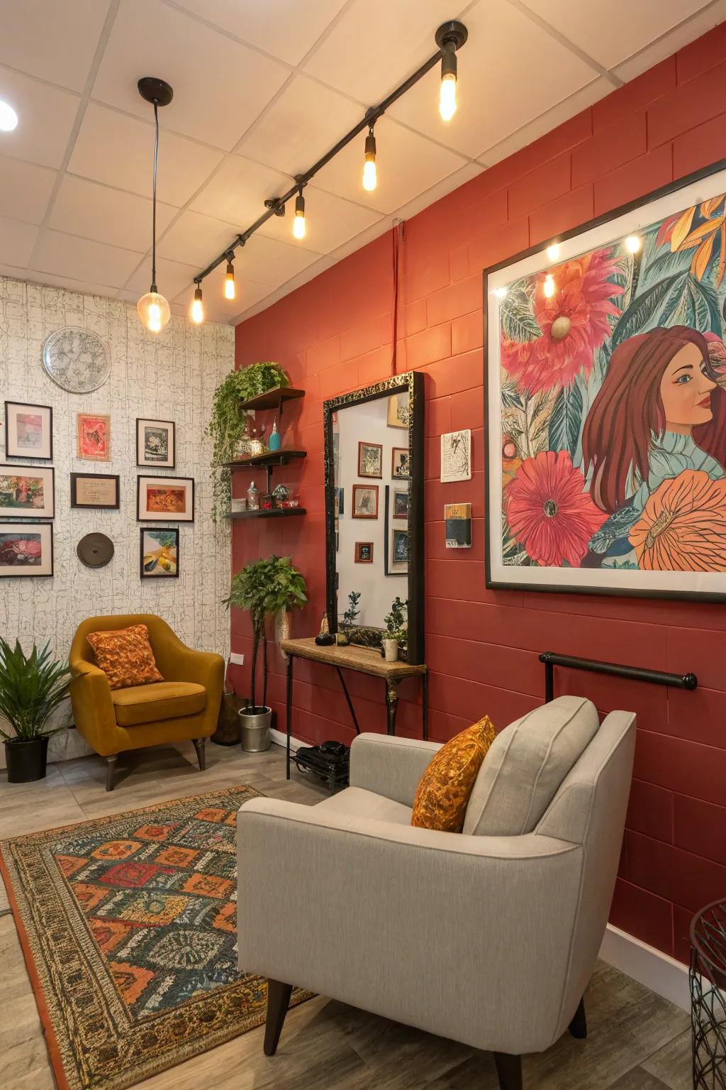 Prominent features bringing individuality to a small salon environment.