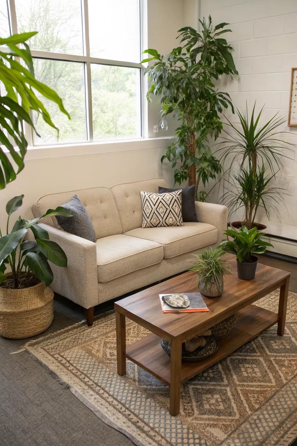 Organic elements like botanicals introduce vitality and energy to smaller spaces.