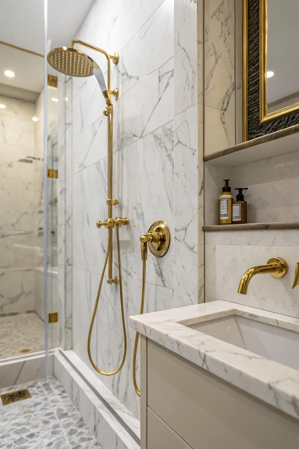 Metallic elements add a hint of luxury to marble.
