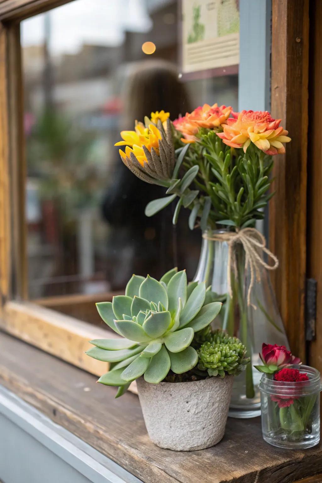 A revitalizing display using natural components in a small window.