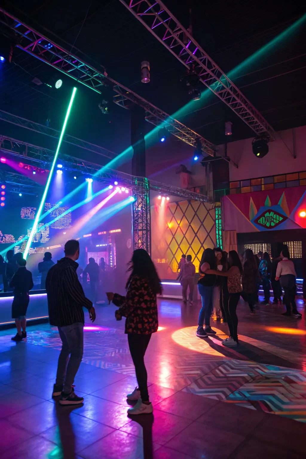 Luminescent lights infusing a dynamic aspect into the celebration locale.