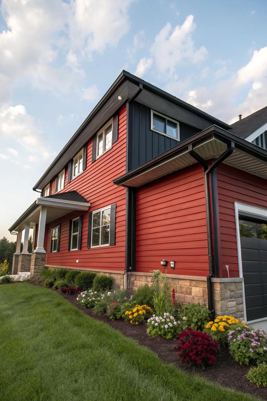 Crimson and black create a bold, eye-catching exterior design.