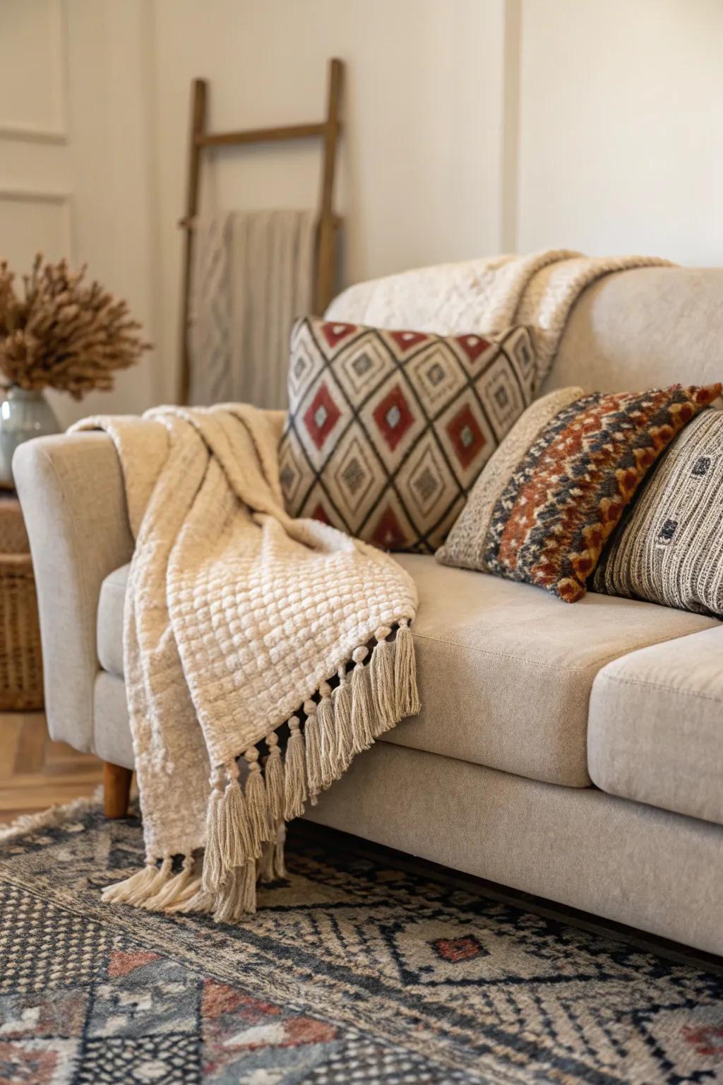 Varied textiles amplify depth and warmth to any space.