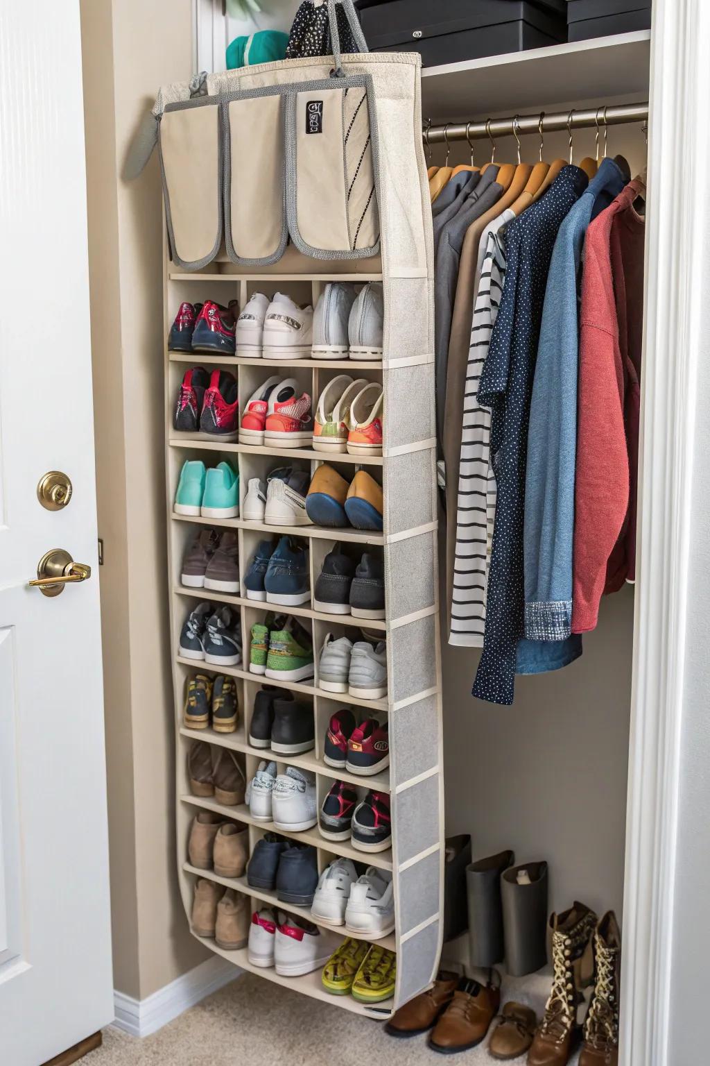 Hanging shoe racks keep your footwear organized and accessible while saving floor space.