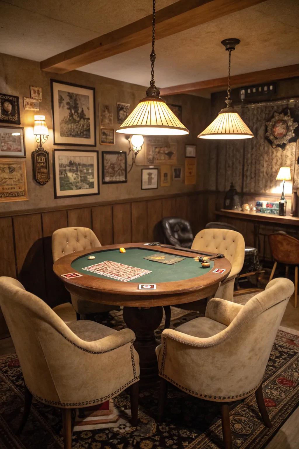A poker table adds fun and interaction to your speakeasy.