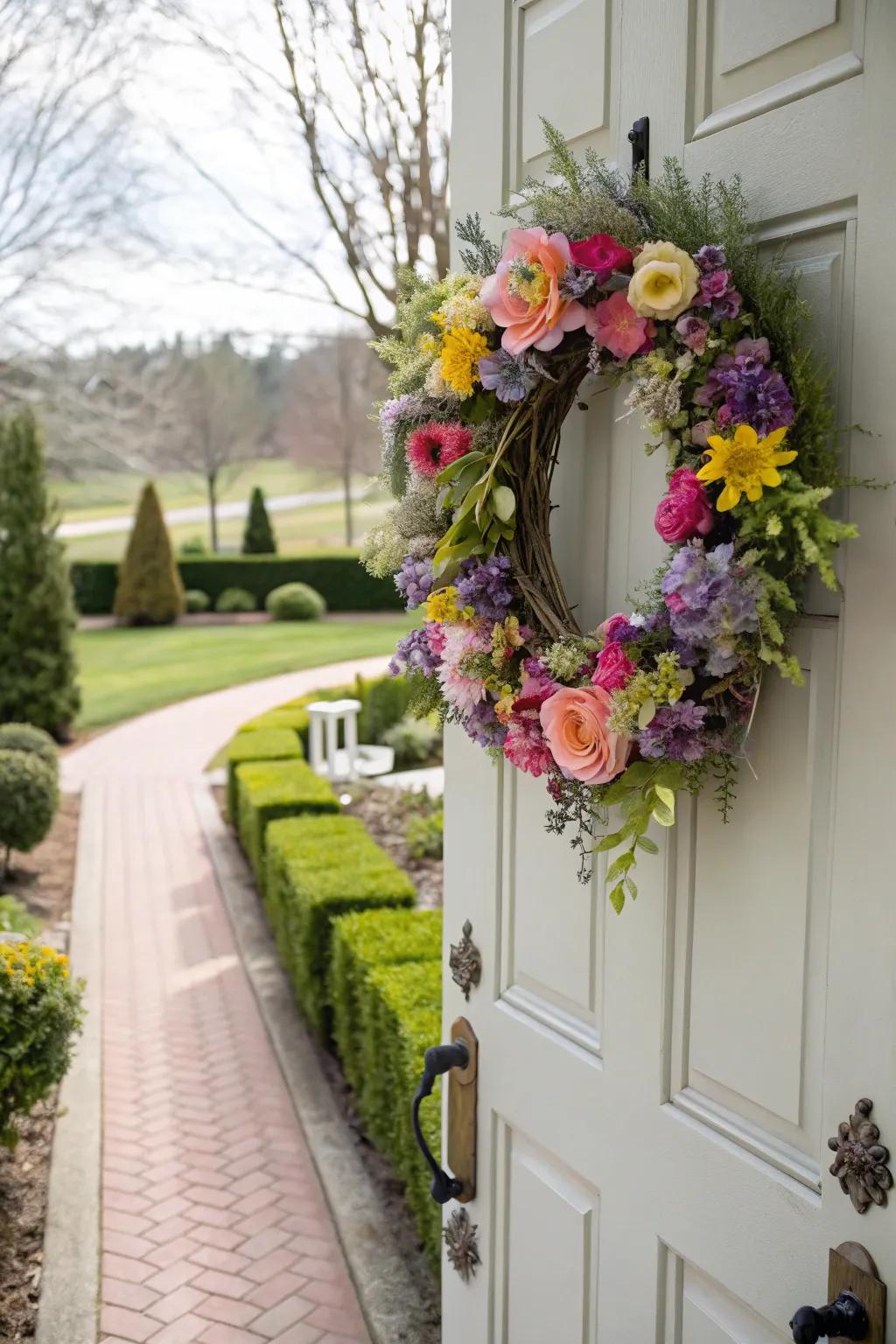 A do-it-yourself garland is an ideal way of welcoming spring at your entrance.