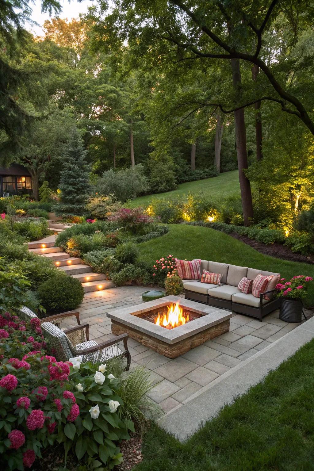 In-ground fire pits create a private gathering spot.