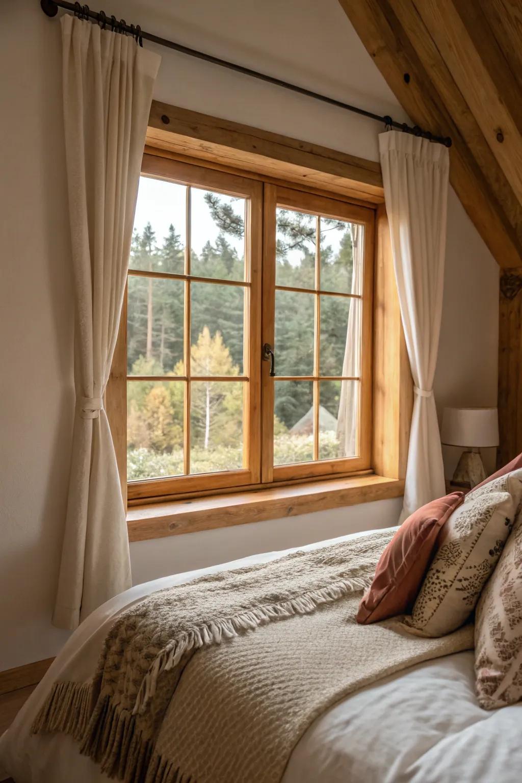 Natural wood trim offers coziness and timeless allure.