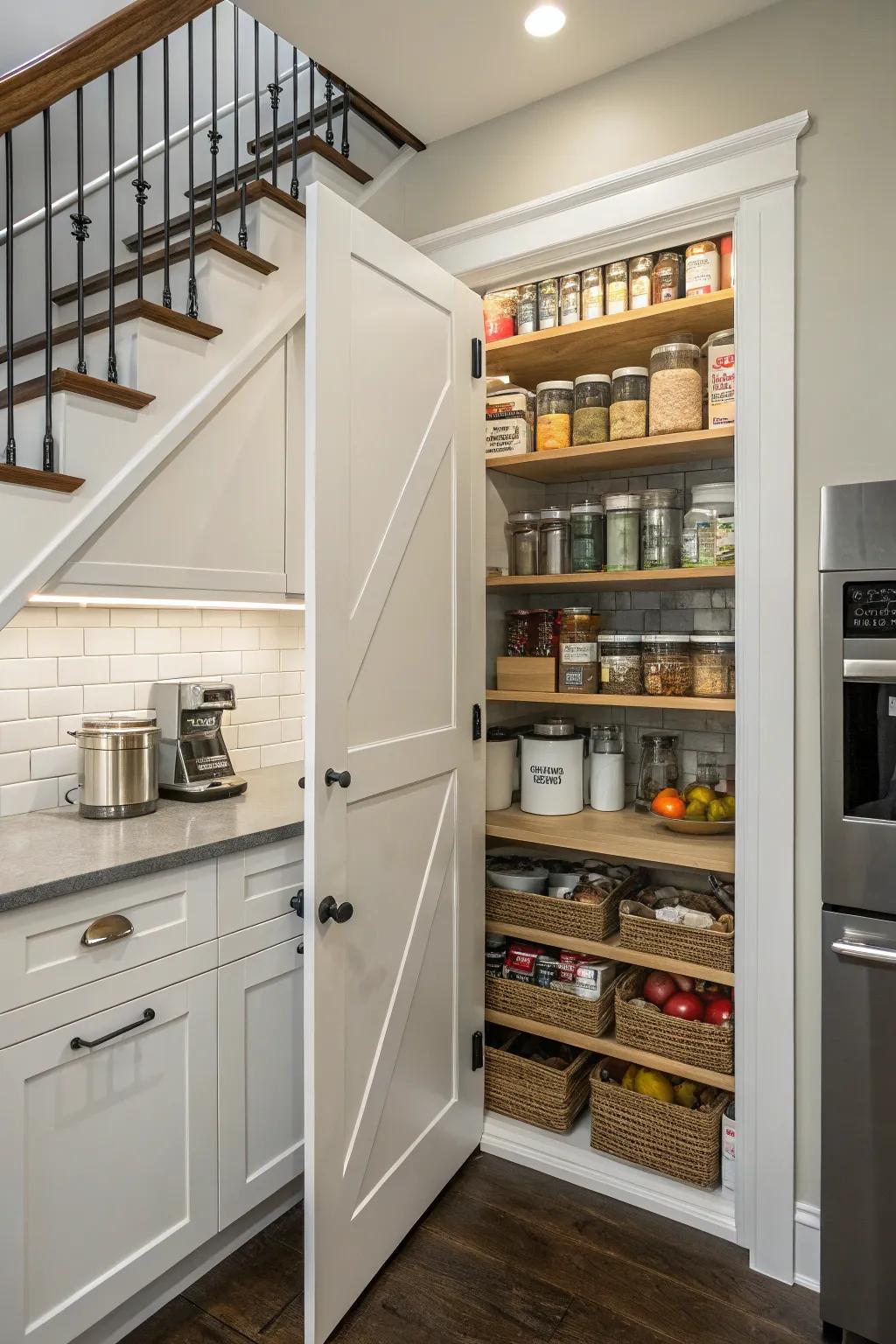 Expand your kitchen storage with an under-stair pantry.