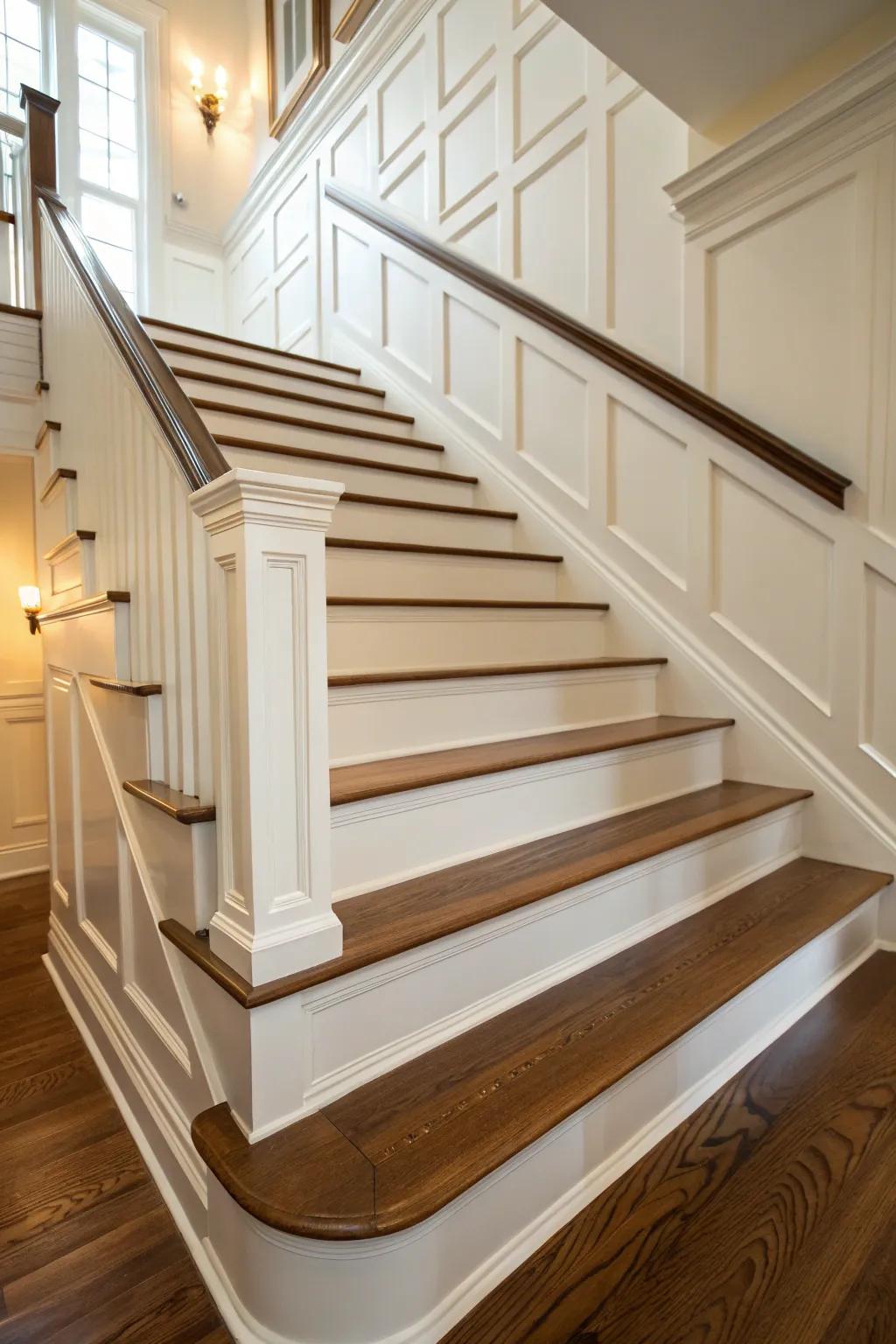 Highlighted baseboards accentuate the structural lines of your staircase.
