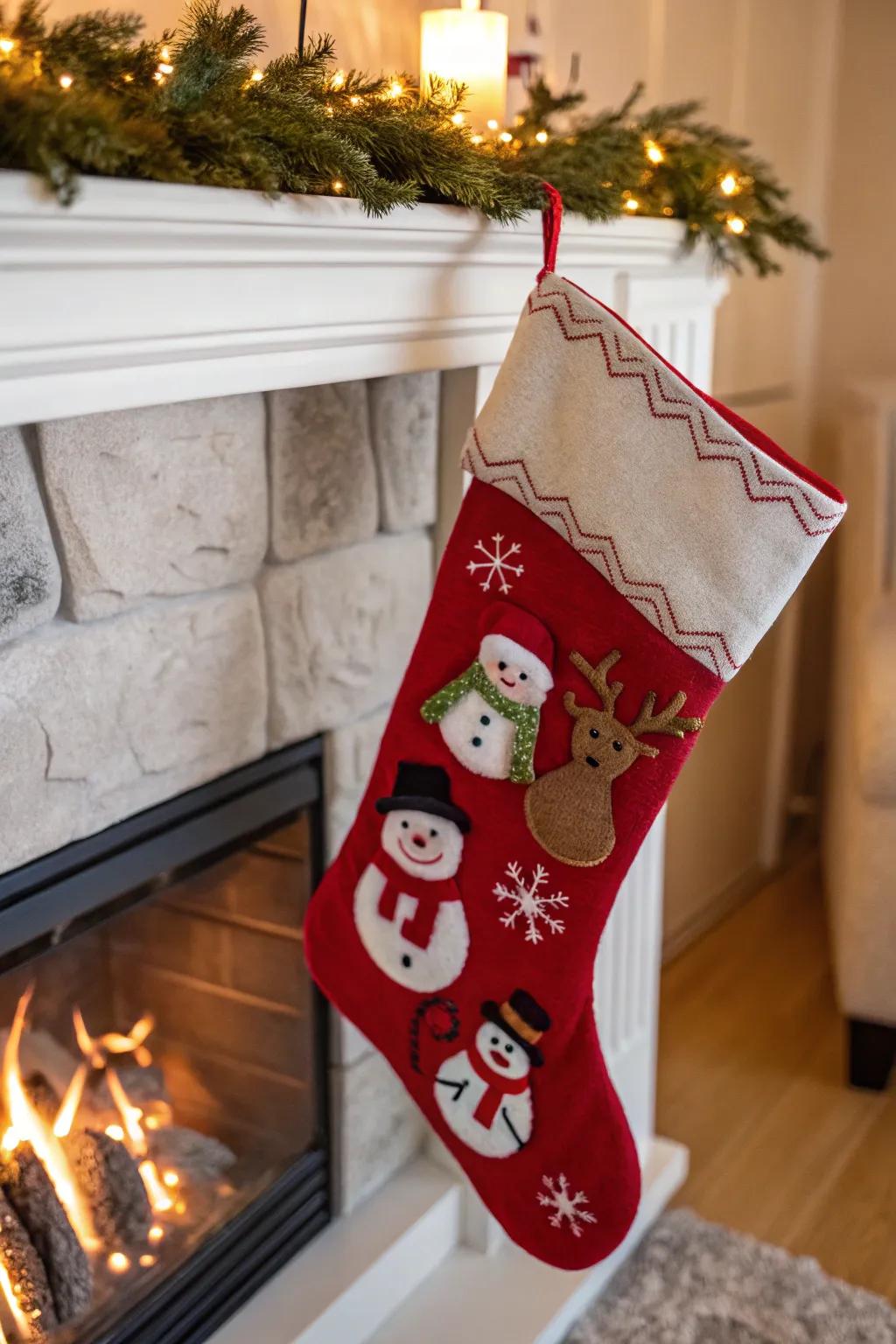 Breathe vibrancy into your stocking through textile characters.