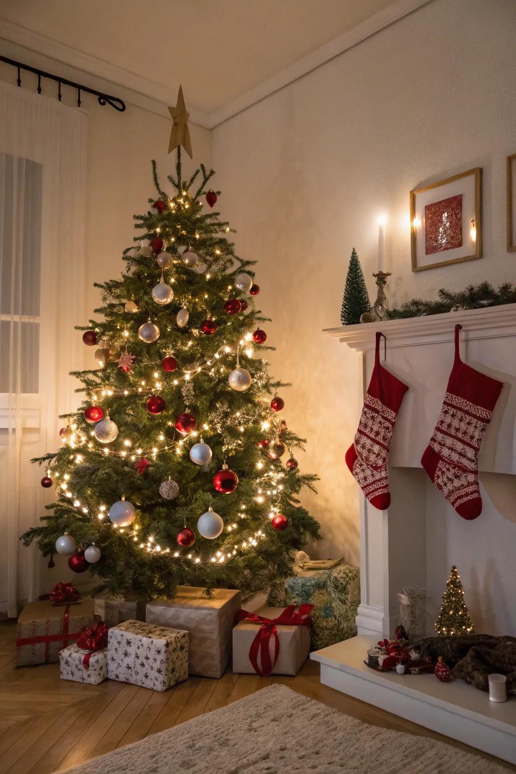 Stockings beautifully complement the Christmas tree.
