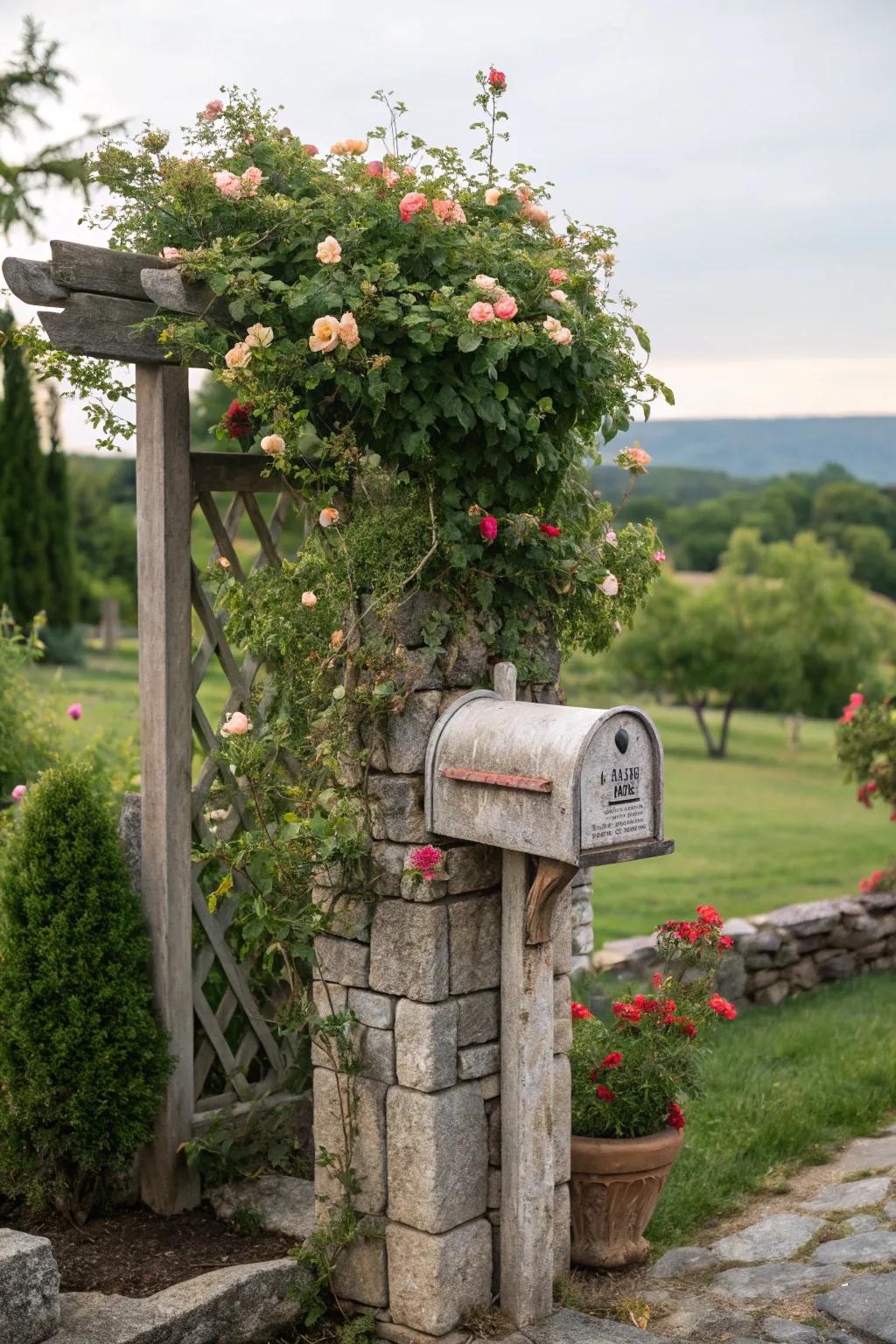 A plant support add-on adds a playful, natural element to your mailbox.