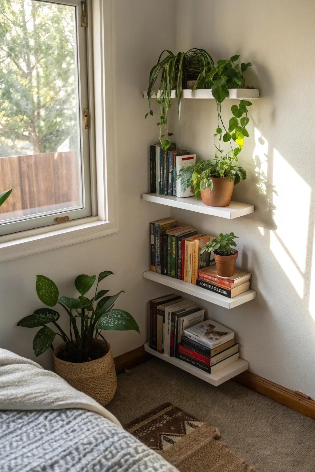 Corners and wall alcoves are excellent for storage.