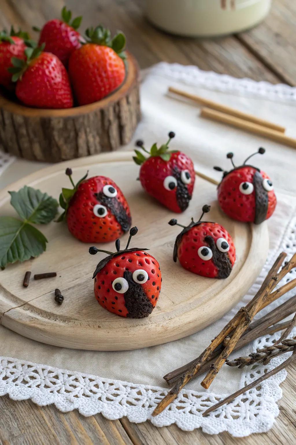 Adorable Crimson Berry 'beetles' prepared to enchant your guests.