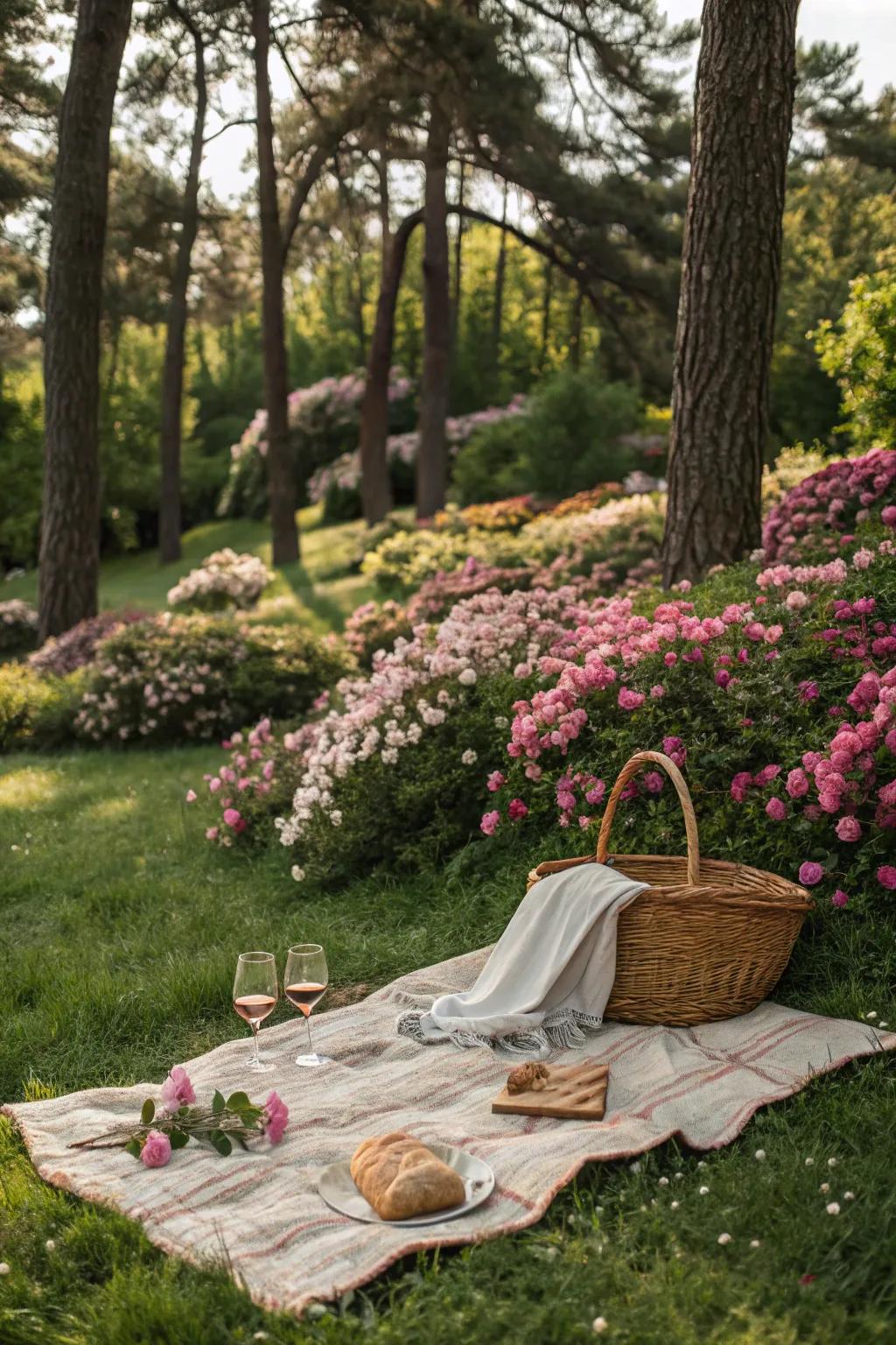 A serene garden sanctuary perfect for a summer picnic