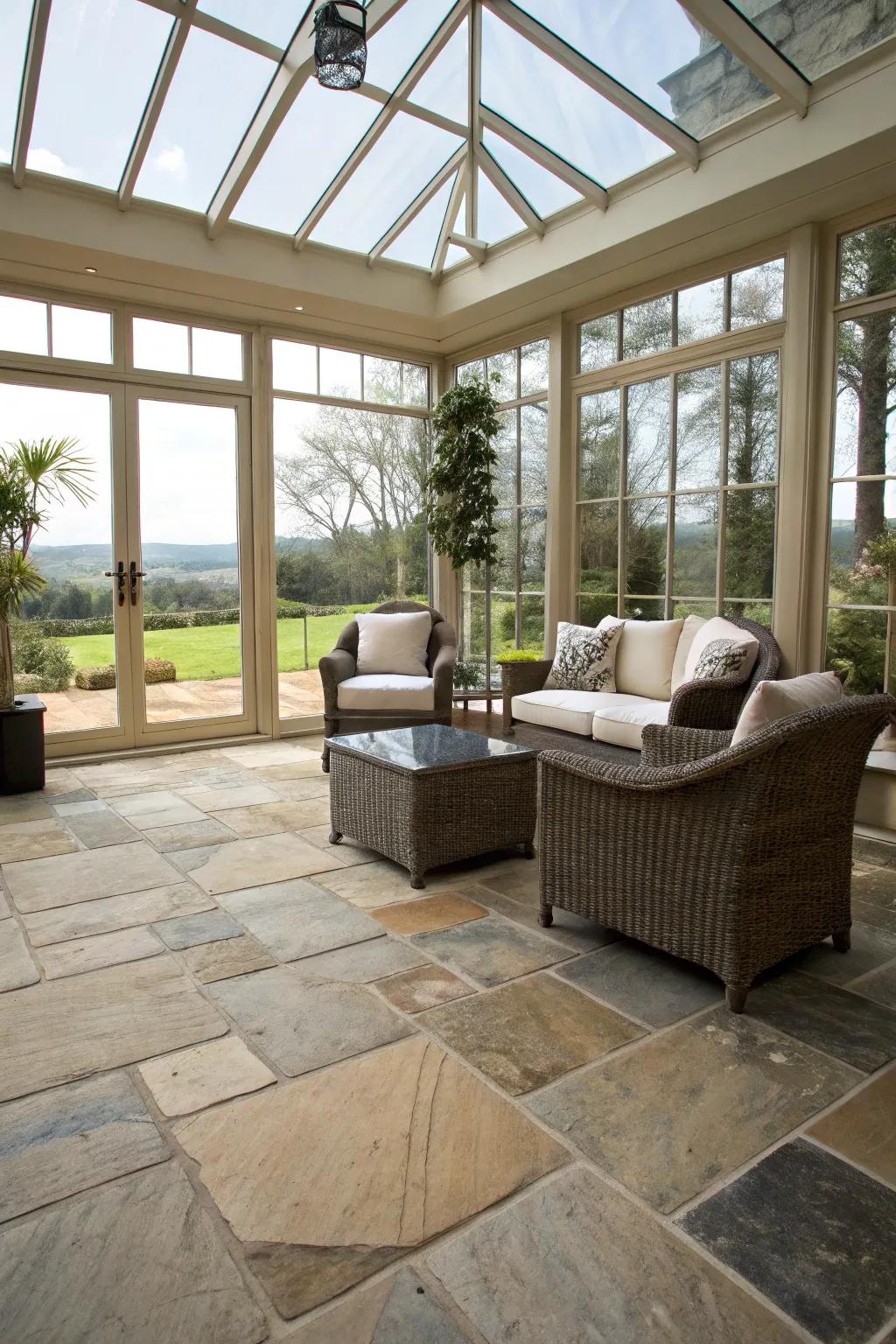 Stone floors imbue your sunroom with elegance and endurance.