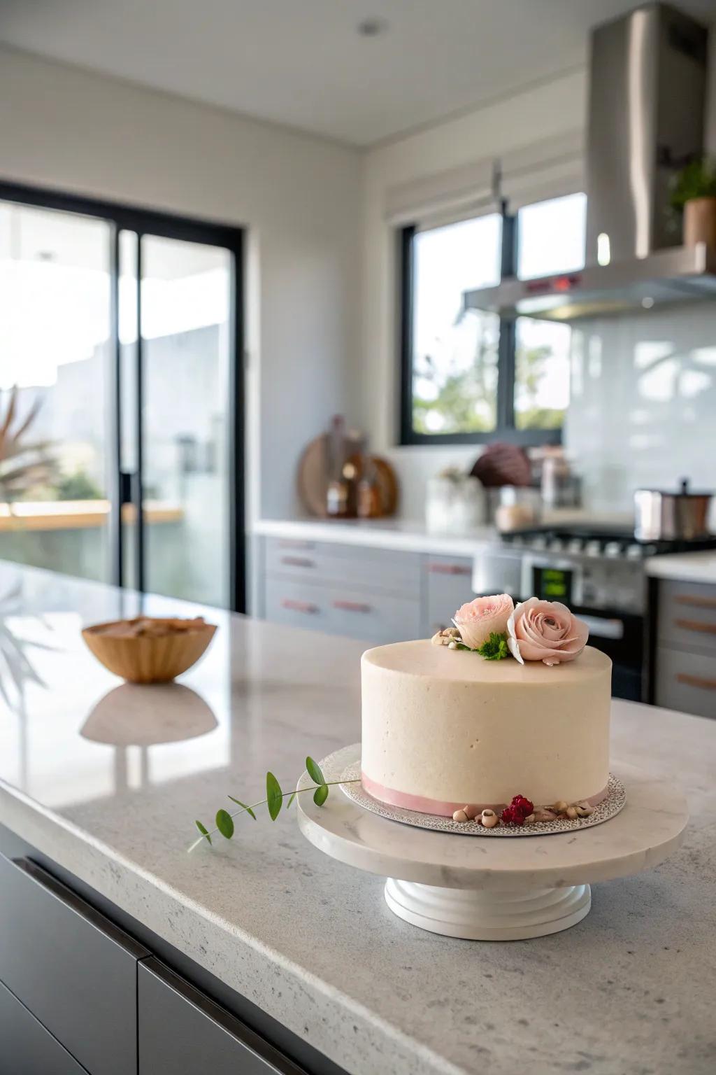 An understated, sophisticated cake that embodies refinement through simplicity.