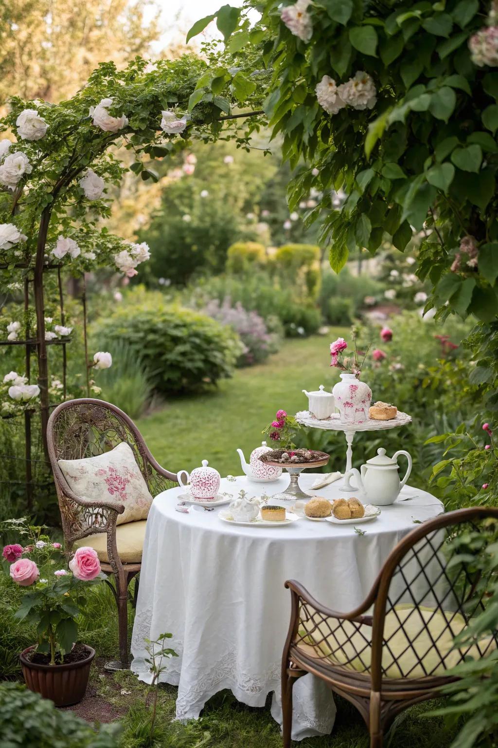 A tea get-together in the garden infuses elegance and tranquility into a Sweet 16 festivity.