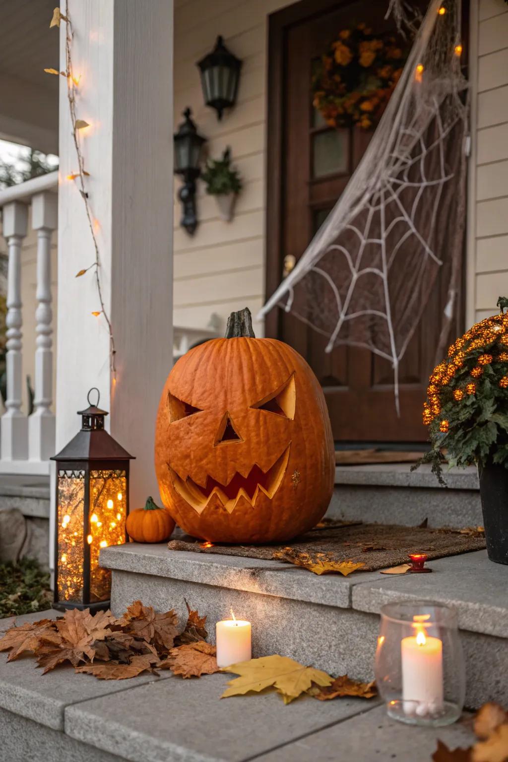 A ghastly smile is an everlasting choice for a spooky yet welcoming pumpkin profile.