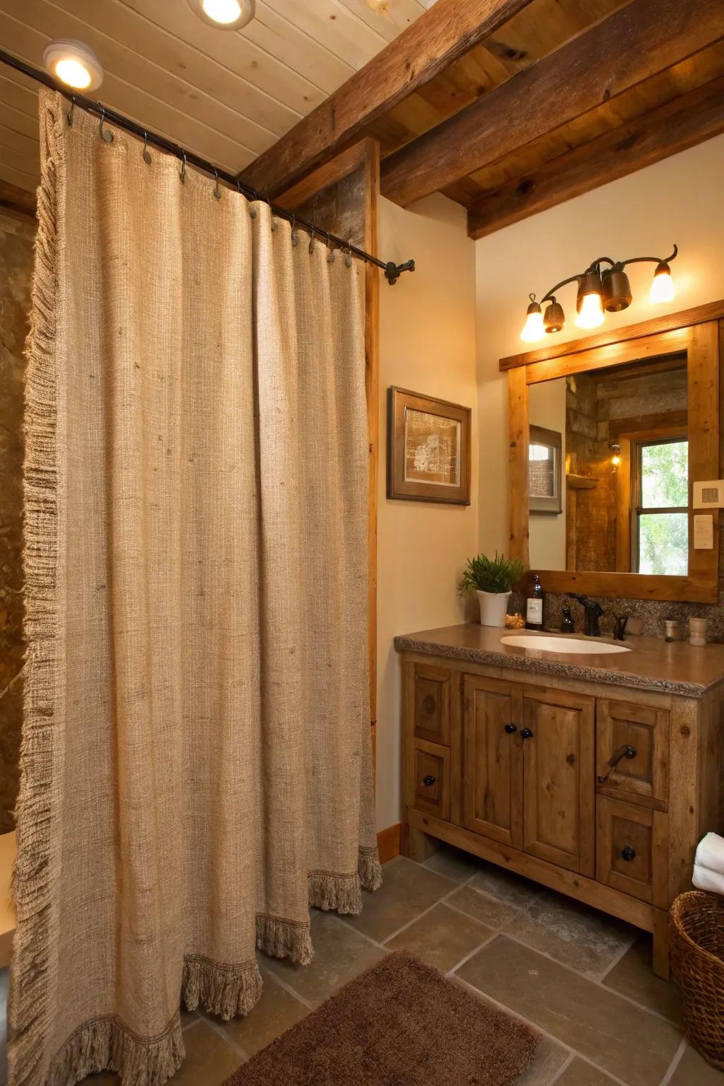 A rustic motif featuring natural fibers imparts warmth and allure to your bathroom.