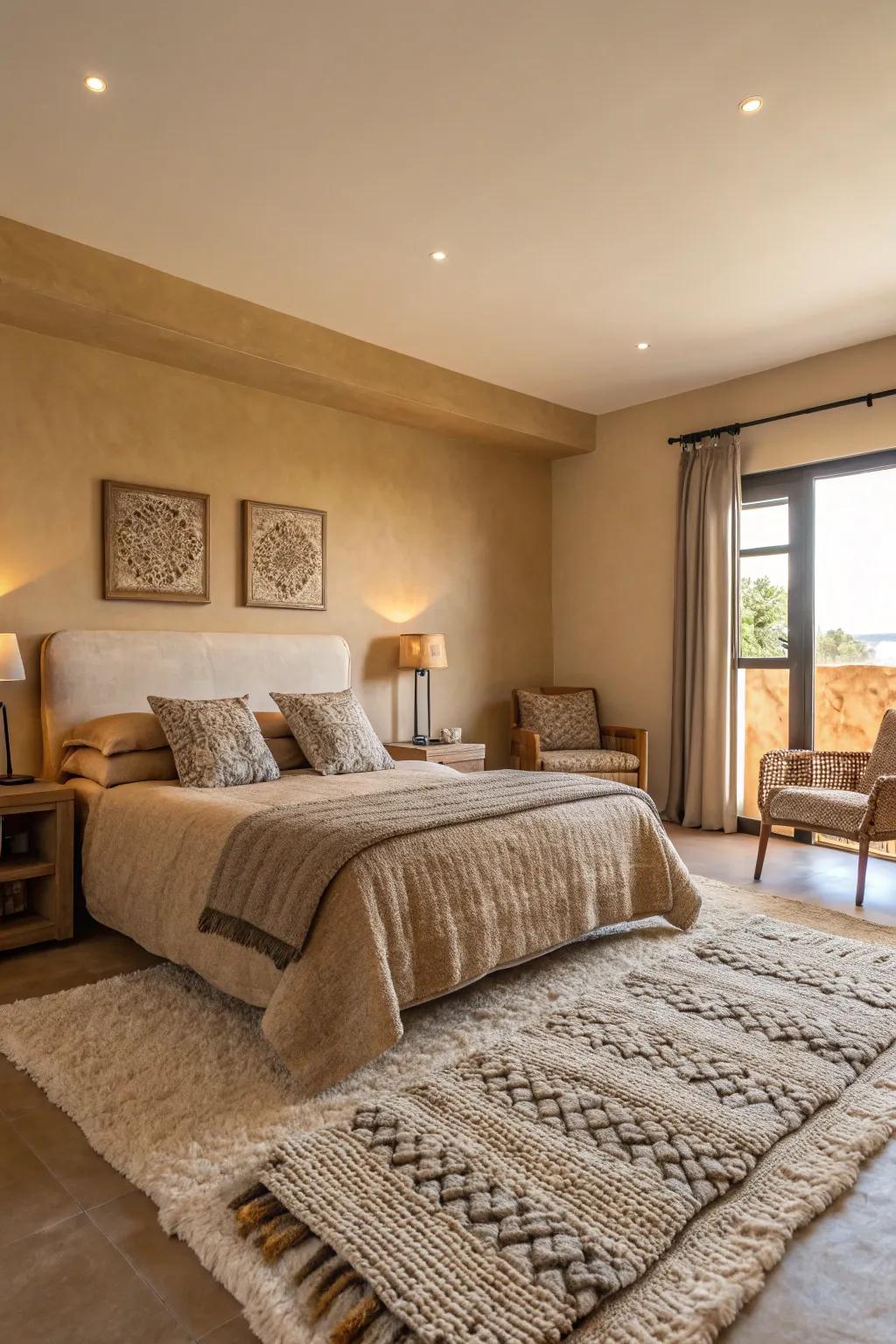 Rugs and fabrics provide extra levels of coziness to the decor.