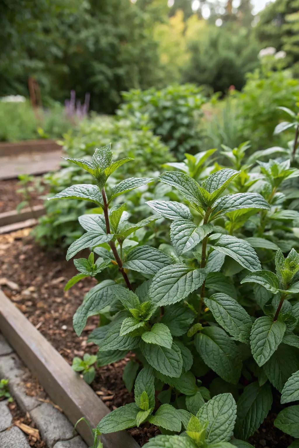 Peppermint foliage growing abundantly, ready to deliver a reviving burst in your tea.