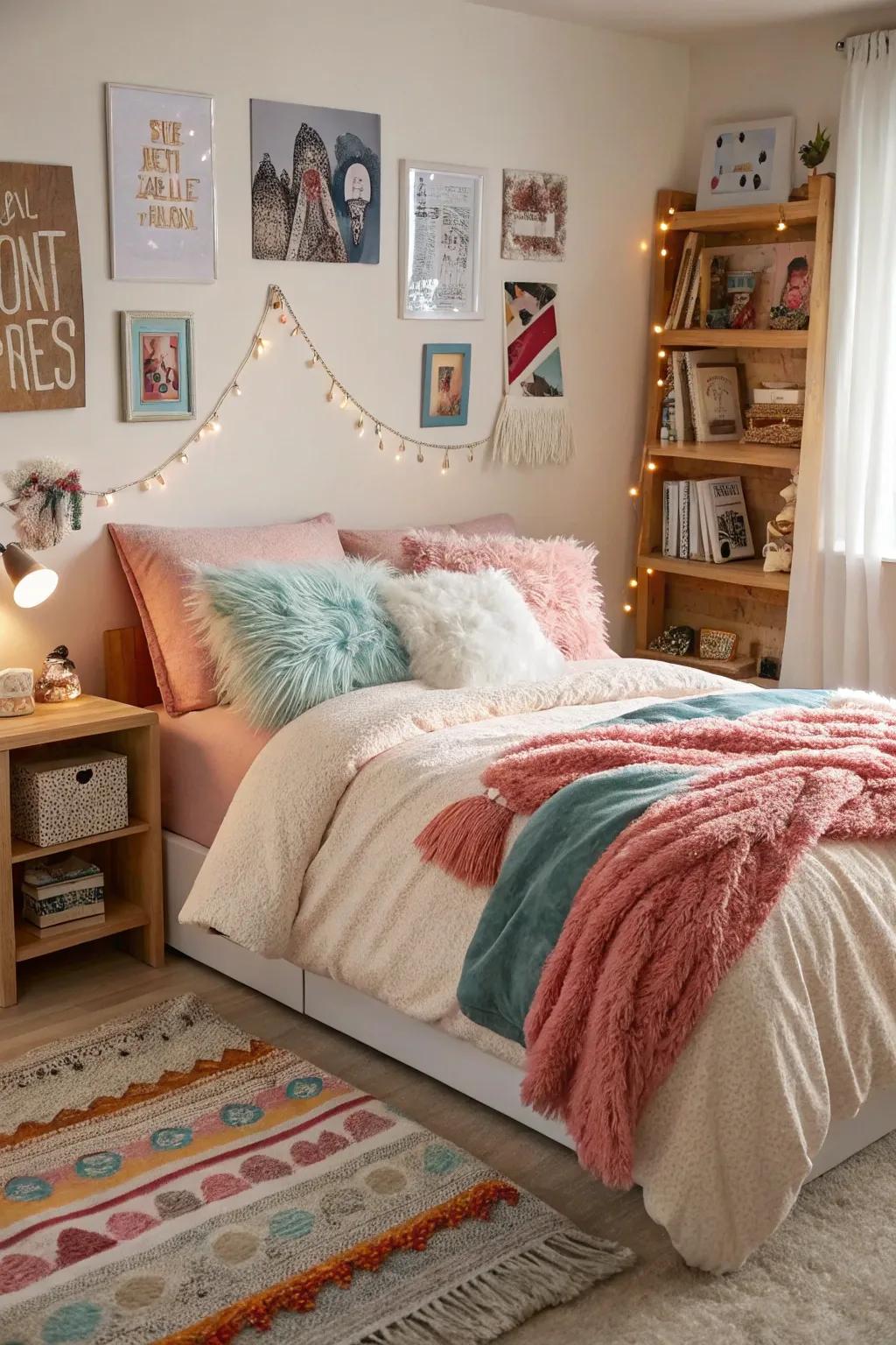 A comfortable bed serves as the central point of a teen's refuge.