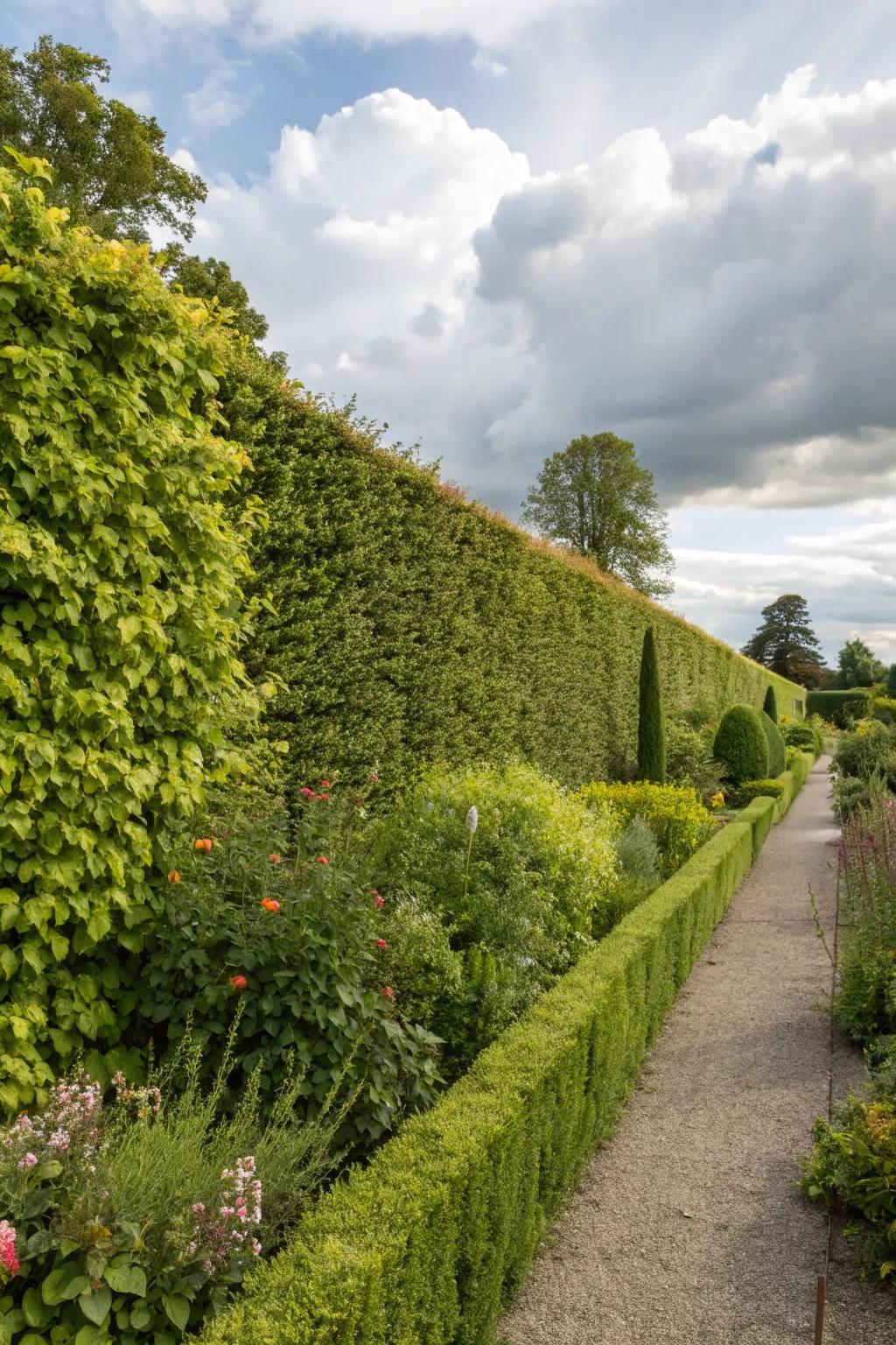 Foliage walls deliver organic privacy and a striking verdant backdrop.