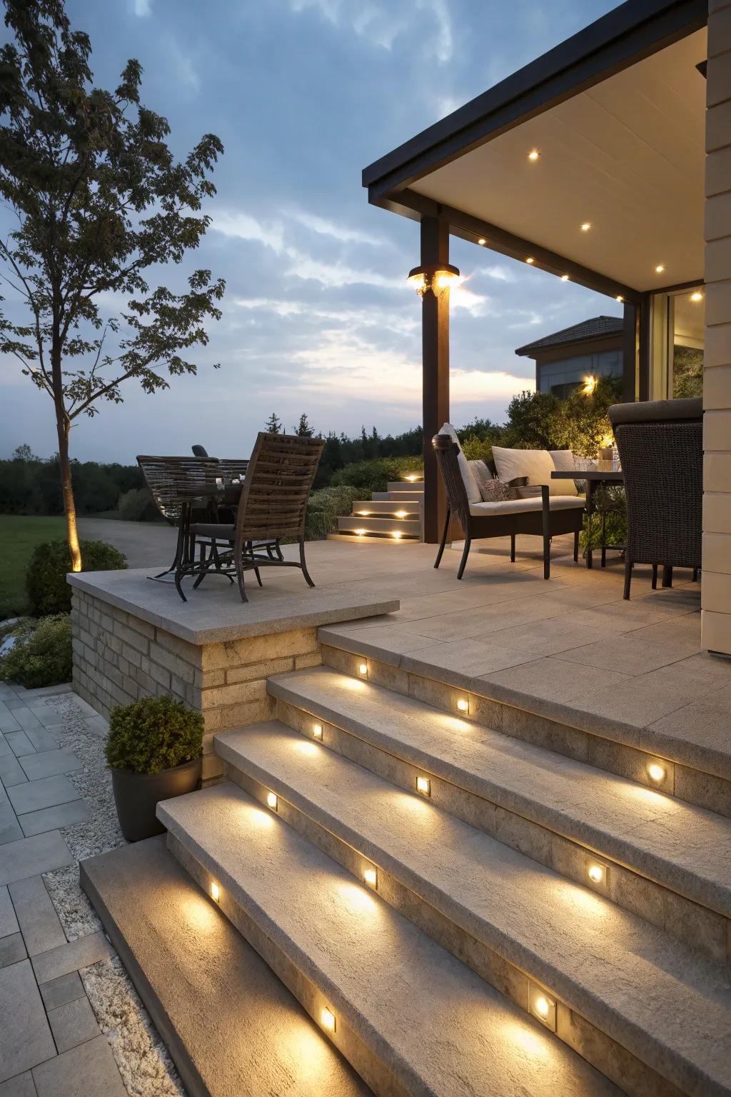 Recessed lighting contributes a subtle, contemporary touch to terraces.