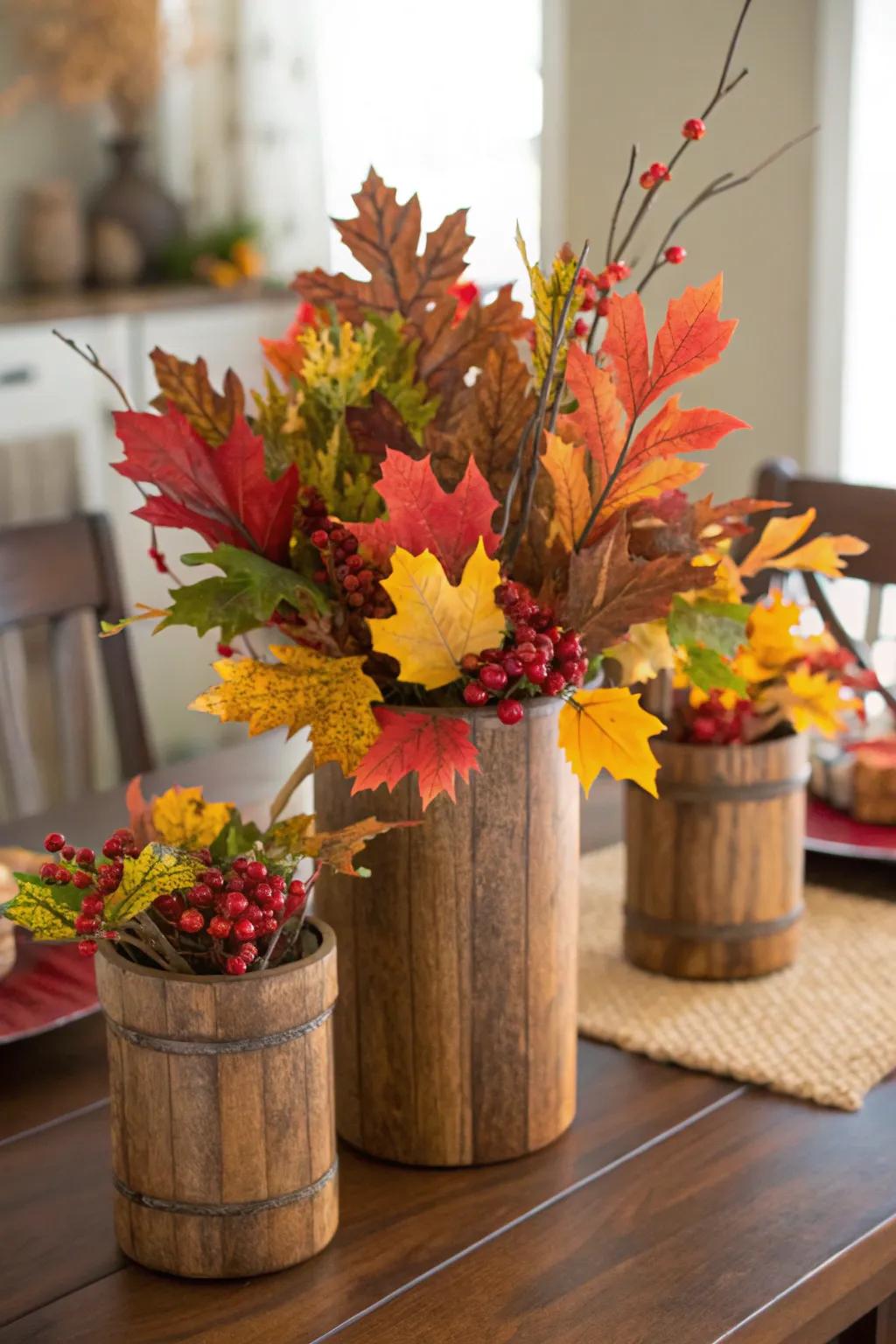 Wooden elements provide a rustic charm to your decor.