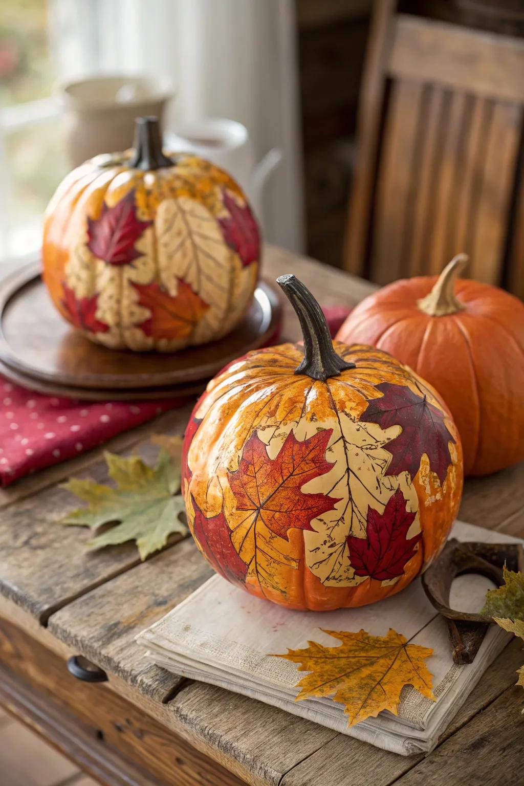 Refined paper cutout pumpkins showcasing seasonal foliage.