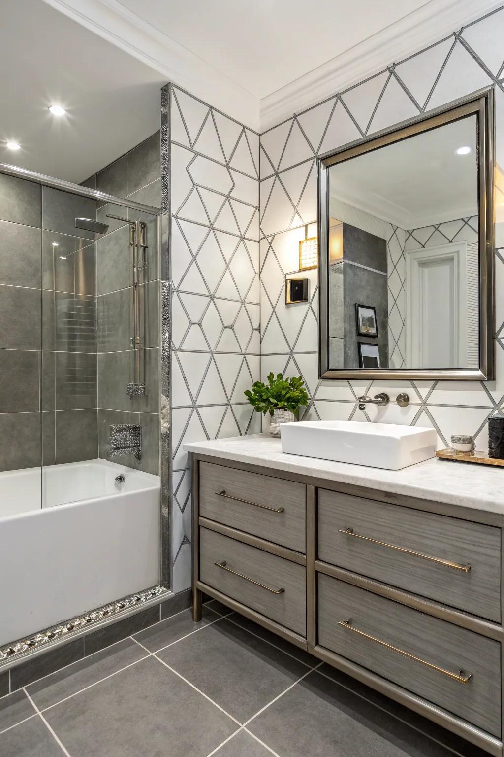Metal Schluter trims provide a sleek, modern finish to tiled surfaces.