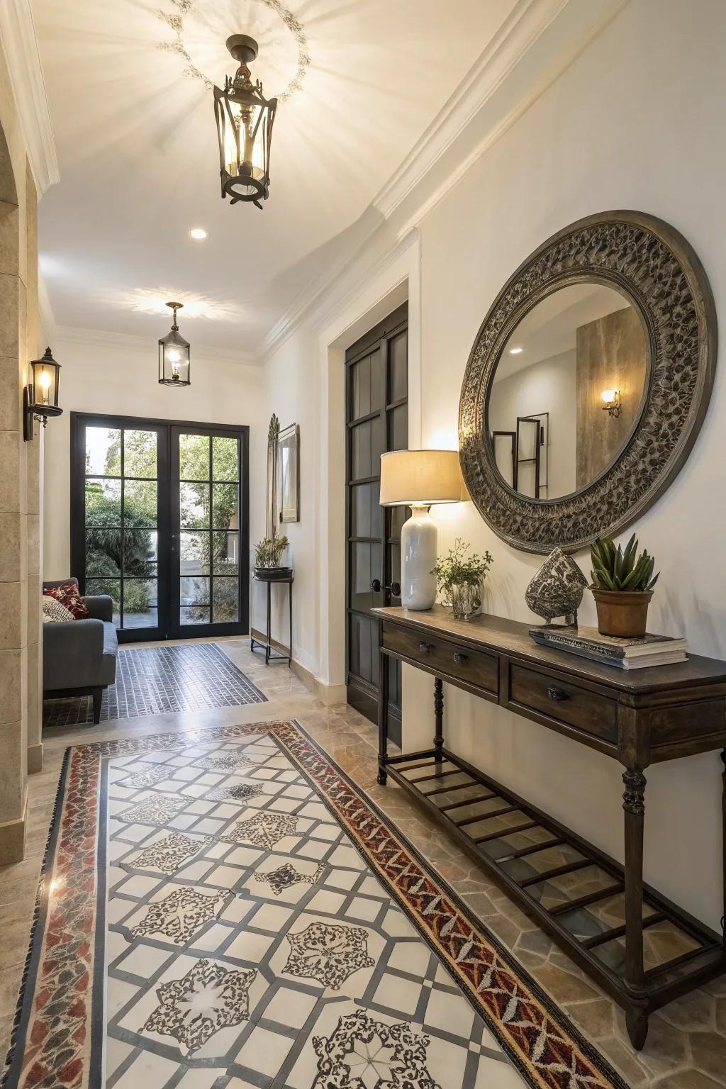 Define the tone using a stunning entryway tile transition.