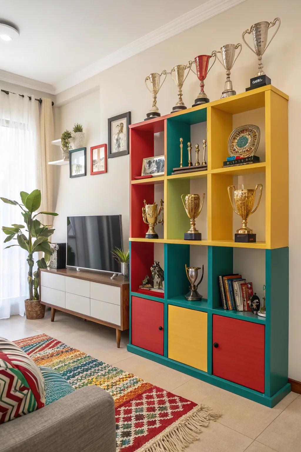 Color-coordinated trophy shelf