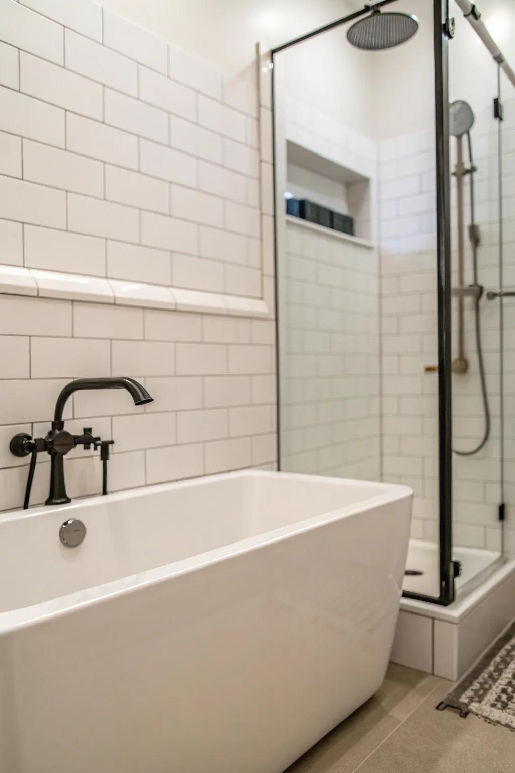 A minimalist approach crafts a serene tub shower setting.