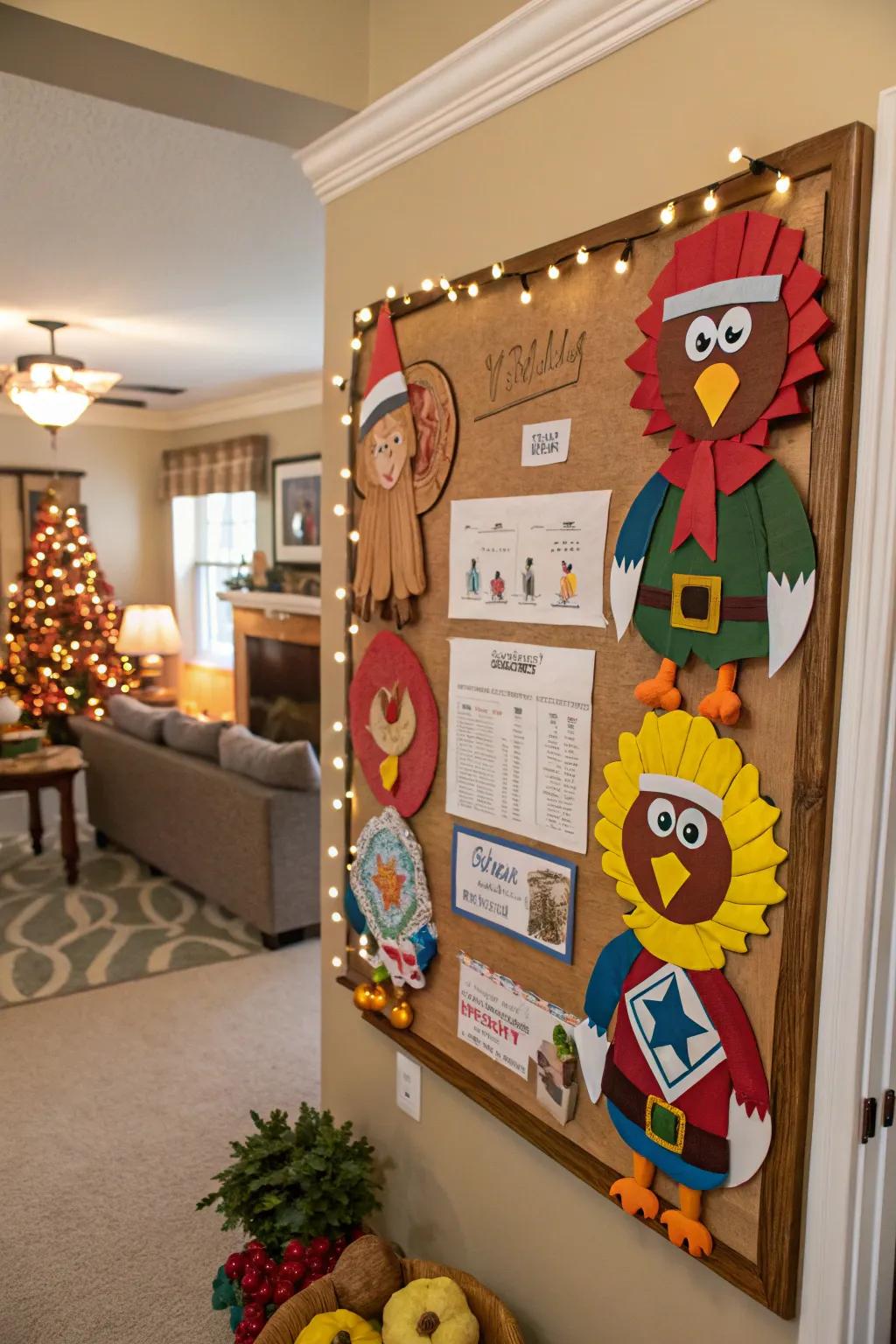 Imaginative turkey costumes add a playful touch to Thanksgiving decorations.